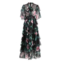 Robe longue en mousseline de soie imprimée à manches courtes élégante de haute qualité OUDINA pour femmes, taille plus