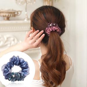 2025 럭셔리 높은 탄성 헤어 고무 밴드 헤어 타이 액세서리 꽃 오간자 크리스탈 라인 석 다이아몬드 스크런치 - Product Image 4