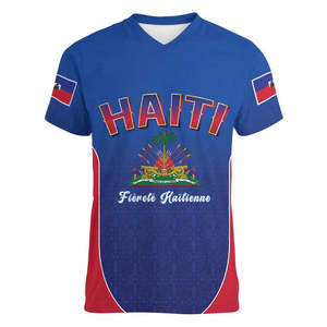 Maillot de football Haïti 2026WC – Nouveau <span class=keywords><strong>T</strong></span>-<span class=keywords><strong>shirt</strong></span> essentiel à <span class=keywords><strong>col</strong></span> en <span class=keywords><strong>V</strong></span> pour <span class=keywords><strong>homme</strong></span> de la Fédération Haïtienne de Football (HAÏTISEATA) à manches courtes - Product Image 3