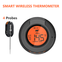 Termometer Daging Nirkabel dengan 4 Probe, Termometer Daging BBQ Panggang Bluetooth Hyperbbq AT-02