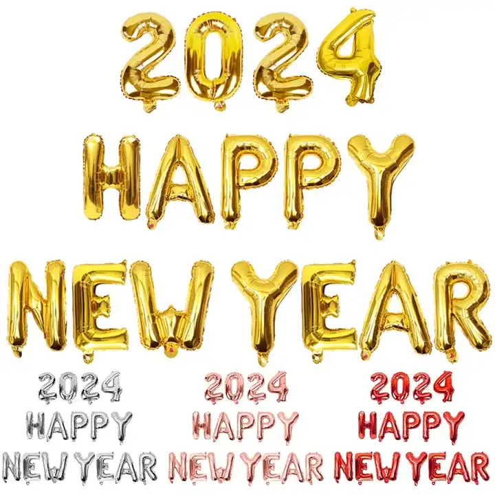 Happy New Year 2024 Balloons Gold Number Balloons For New Years