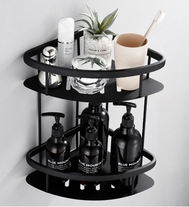 Étagère de salle de bain murale en fer noir avec barre porte-serviettes et crochets, un seul niveau, finition thermolaquée, design minimaliste - Product Image 6