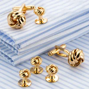 Запонки и запонки для рубашек с узлами для мужчин в золотом или серебристом цвете в соответствии с белым и черным смокингом