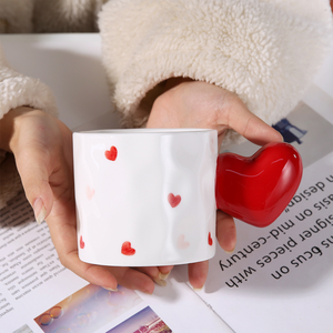 Mug en céramique avec poignée en forme de cœur 3D, motif logo, tasse à café en porcelaine, réutilisable, sans danger pour les aliments, pour la Saint-Valentin, mariage - Product Image 6