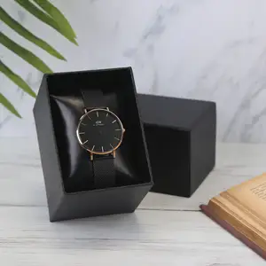 Cheap Wholesale Black Kraft Paper Cardboard Watch Gift Box With Pillow Cushion Ready To Ship