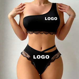 طقم حمالة صدر وسروال داخلي من الدانتيل، ملابس داخلية نسائية رومانسية ناعمة ومريحة من الساتان والسباندكس والنايلون - Product Image 1