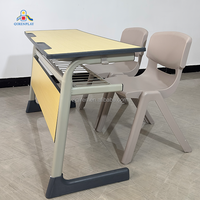 Ensemble Chaise et Bureau Double pour Étudiants, Vente en Gros Usine, Mobilier Moderne pour Salles de Classe Universitaires, Cadre Métallique Réglable, Plateau en Bois, École