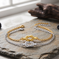 Ensemble de bracelets en acier inoxydable plaqué or 18 carats avec nœud d'amour, pendentif en alliage, bijoux assortis pour couple