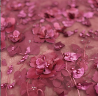 ZSY kain renda bunga sifon 3D lembut Pink persik kain renda Tule pengantin bordir kelopak bunga 3D untuk gaun pernikahan
