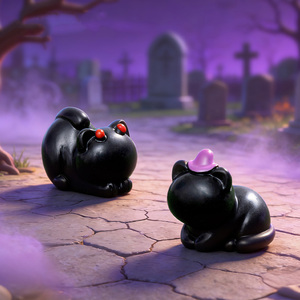 ของตกแต่งรูปปั้นแมวดำขนาดเล็กสำหรับฮาโลวีน งานฝีมือเรซิ่น ของประดับตกแต่งบ้านและสนามหญ้า ฉากหลุมศพจิ๋วสำหรับงานปาร์ตี้ - Product Image 3