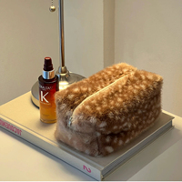 Pochette de maquillage en velours vintage motif cerf Sika, grande capacité, écologique, pliable, idéale pour les voyages et l'extérieur