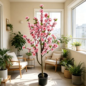 Branche de fleur de pêcher rose pâle romantique avec des pétales fins et délicats pour la décoration de festivals, les vitrines de magasins, les murs de la maison - Product Image 6