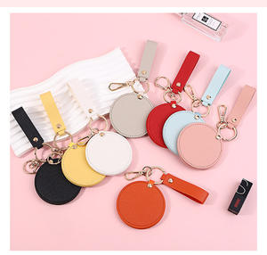 לוגו מותאם אישית מיני עגול עור איפור תיק מראה-מתנה לקידום נשים לאודם ועגיל - Product Image 1