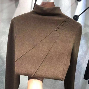 Yeni Sonbahar Kadın Rahat Uzun Kollu Düz Renk Balıkçı Yaka İnce Düğme Kazak Polyester Karışımı Nefes Alabilir Kalın Sıcak Zarif - Product Image 2