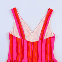 Robe midi décontractée d'été pour femme, rouge, col en V, dos évidé, fermeture éclair, motif rayé, sans manches, tendance
