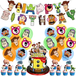 男孩卡通玩具总动员乳胶气球套装生日快乐横幅派对装饰蛋糕礼帽儿童男孩英雄玩具Globos K0176