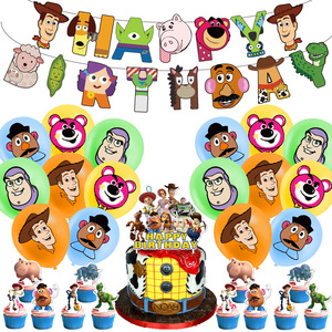 Garçon dessin animé jouet histoire Latex ballon Kit joyeux <span class=keywords><strong>anniversaire</strong></span> bannière fête <span class=keywords><strong>d</strong></span>écoration gâteau Topper enfants garçon héros jouet Globos K0176 - Product Image 1