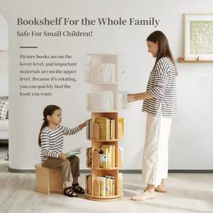 단단한 나무 360 ° 회전 책장 공간 절약형 360 ° 회전 책장 보관 랙 타워 튼튼한 거실 가구 - Product Image 3