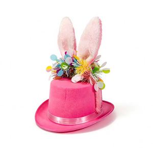 Sombrero de mago con orejas de conejo de Pascua al por mayor, accesorio para la cabeza para fiestas de carnaval, para niños y adultos, disfraz de vacaciones de primavera, serigrafía rosa/blanca - Product Image 4