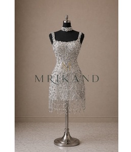 Vestido Largo de Satén de Alta Costura con Adornos de Cristales, Diseño Premium para Fiestas y Eventos - Product Image 1
