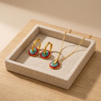Parure Collier et Boucles d'Oreilles en Acier Inoxydable Doré, Émail Cloisonné, Motif Floral Lotus, Chaîne Huggie, Bijoux pour Femme, Vente en Gros, Personnalisation OEM