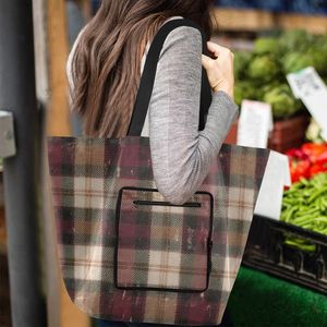 Plaid Tote <b>Bag</b> Shoulder Shopper <b>Bag</b> with Zipper Pocket Reusable Carryall for Grocery Travel Daily Use - Product Image 6