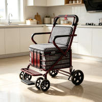 Déambulateur léger et chariot de courses pour seniors, chariot de mobilité pliable avec siège et panier de rangement pour personnes âgées, pour la marche et les courses