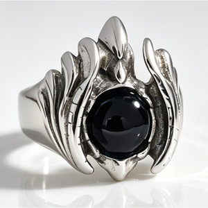 yunnique Men's <b>Titanium</b> Steel <b>Ring</b> Wings Shape Red Agate Bezel Setting Fashion Jewelry Gift - Product Image 3