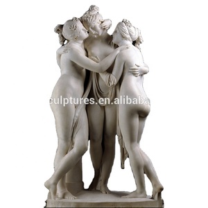Statue de sœur en pierre naturelle, célèbre figure de déesse, trois gracieux féminine, sculpture en marbre chair - Product Image 2