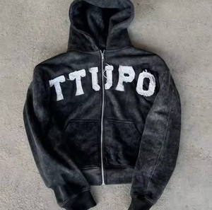 Sweat à capuche streetwear hip-hop tendance pour homme, style vintage avec broderie de patchs et camouflage, personnalisable avec logo - Product Image 6
