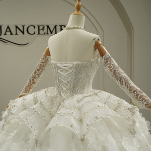Robe de mariée Jancember Gt26020 style palais, en tulle léger, longue traîne, ciel étoilé, rêveuse, haut de gamme, élégante, ambiance romantique - Product Image 5