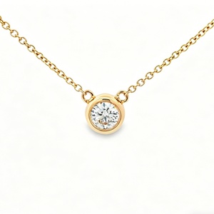 Classic Round Cut Lab Grown Diamond Bezel Pendant <b>Necklace</b> 14K 18K White Yellow Rose Gold Solitaire Jewelry for Women - Product Image 2