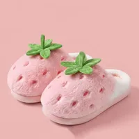 Mignonnes pantoufles d'intérieur roses en fourrure de fraise, chaudes et moelleuses, en peluche, pour femmes et filles, hiver 2026, à semelle épaisse et plateforme