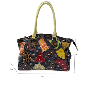 Nouveau rétro à la mode Rivet Messenger épaule première couche peau de vache femme sac à main sac mode en cuir verni fille tueur sacs fourre-tout - Product Image 1