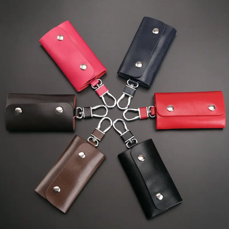 Hot sale multicolor popular car keys cover leather key case holder wallet with metal ring