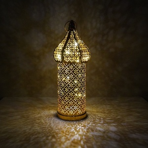 Lanterna Marocchina Dorata, Lampada <span class=keywords><strong>da</strong></span> Tavolo LED Decorativa per Ramadan, Eid, Matrimoni, Festival, Decorazione per Interni ed Esterni - Product Image 6