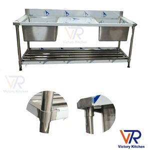 VICTORY KITCHEN Conception industrielle, bols rectangulaires en acier inoxydable à trois compartiments, installation sur comptoir, surface polie, usage commercial - Product Image 6