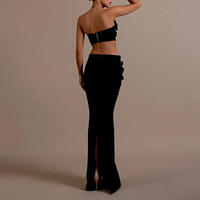 Ensemble de robes bandage deux pièces personnalisées OEM, orné de fleurs en diamant étincelant, tenue de soirée sans bretelles pour club, vente en gros