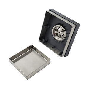 Ống thoát nước sàn hình vuông bằng thép không gỉ 4 inch, lắp đặt âm sàn, dành cho phòng tắm, kiểu gạch lát - Product Image 5