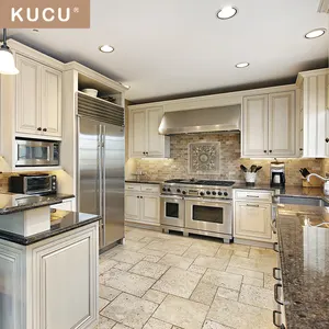 Unit Dapur Siap untuk Merakit Kabinet Dapur PVC dengan Desain Pulau Gaya Pengocok Amerika Kabinet Dapur Kayu Solid Mewah