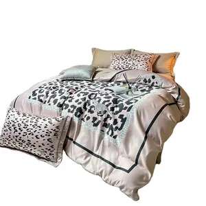 New 60 washed silk cotton Polka Dot thousand bird grid bedding 4 sets 1.5m bed sheet 4 sets