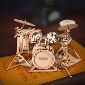Robotime Rolife DIY Educational Toys Wood Crafts TG409 Wooden Drum Kit 3D Puzzles For Adults