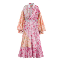 Robe élégante pour femme ZATRHMBM, nouvelle collection automne 2026, style patchwork floral, manches longues, rétro