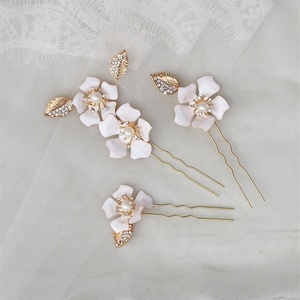 Fancy Gold Plating and Enamel Rhinestone Pearl Flower Bridal <strong>Hair</strong> <strong>Pins</strong> <strong>Wedding</strong> - Product Image 1