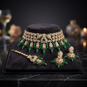 Gold Plated <b>Bridal</b> Set Choker Necklace <b>Drop</b> <b>Earrings</b> Tikka Ethnic Zircon Trendy Wedding Engagement Anniversary Latest High - Product Image 3