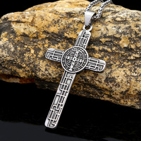 Yunnique Collier pour homme avec pendentif croix chrétienne tibétaine en argent couleur acier, design géométrique, double face, bijou cadeau carré