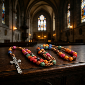 Chapelet catholique en résine de haute qualité, rond, avec perles d'Assise, motif croix, 20 chevaliers templiers, vente en gros, en vrac, pour la vente en gros de articles religieux. - Product Image 1