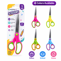 Ciseaux à lame en acier inoxydable, manche ergonomique, outil de coupe multi-usages pour l'école, la maison et l'artisanat, emballage sous blister, couleurs assorties