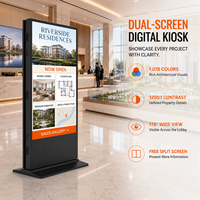 Kiosco de pie para interiores 24/7 con pantalla dual 4K, ángulo amplio de 178°, táctil PCAP, ventanas de vidrio de 4 mm de 32-65 pulgadas, base móvil I3 I5 I7