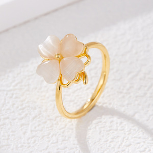 Flower Shape <b>Adjustable</b> <b>Ring</b> Cat's Eye Stone Prong Setting Gift Jewelry - Product Image 1